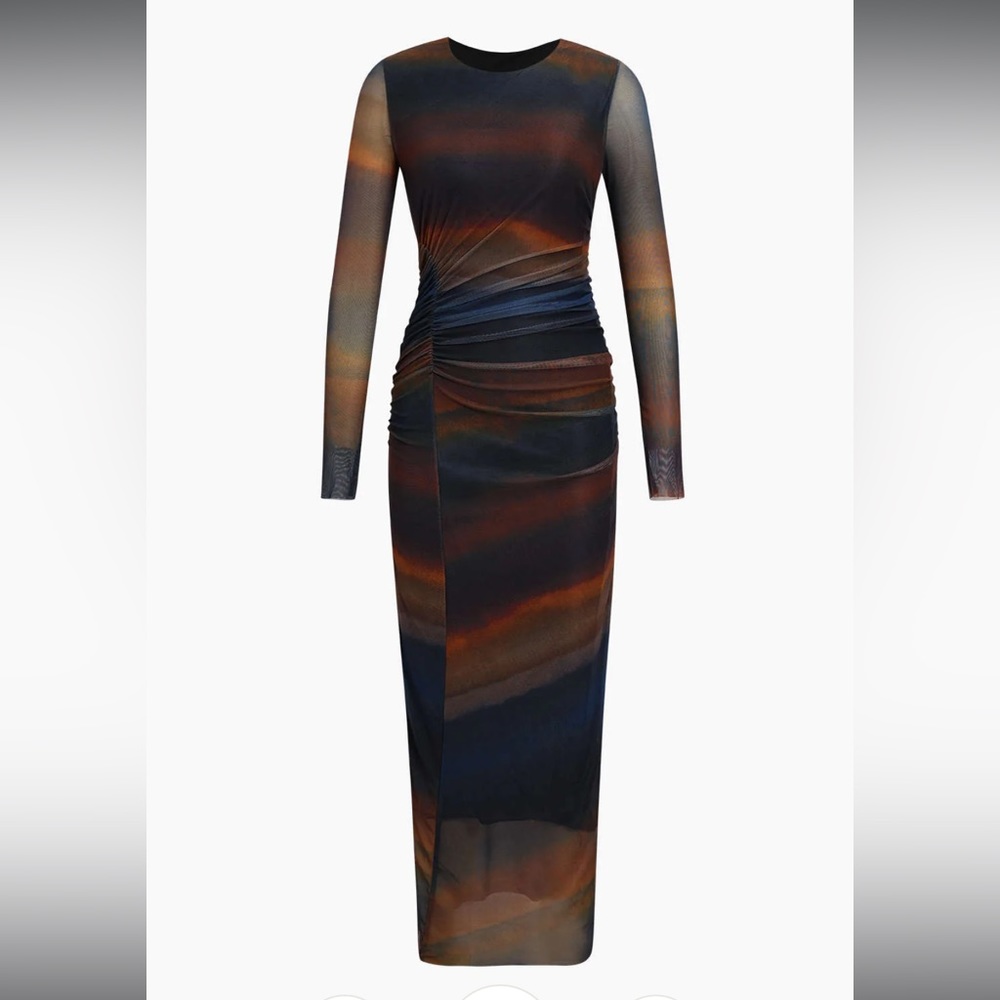 Zara full-length sheer dress | Small | tye-dye in neutral tones